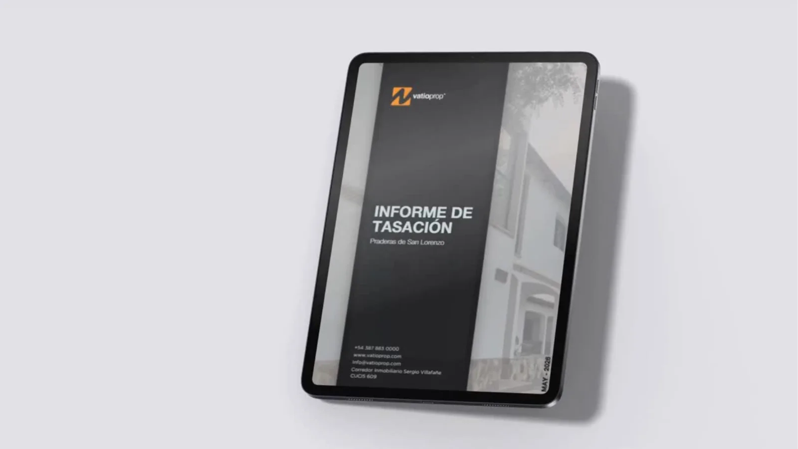 Portada de un informe de tasación de Vatioprop